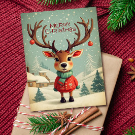 Schattige Retro Baby Rendier Vrolijk Kerstfeest Feestdagenkaart