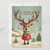  Schattige Retro Baby Rendier Vrolijk Kerstfeest Feestdagenkaart (Voorkant)