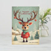  Schattige Retro Baby Rendier Vrolijk Kerstfeest Feestdagenkaart (Staand voorkant)