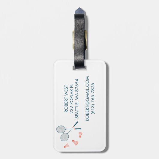 Schattige Retro Badminton Birdie Racquet CUSTOM Bagagelabel (Achterkant verticaal)