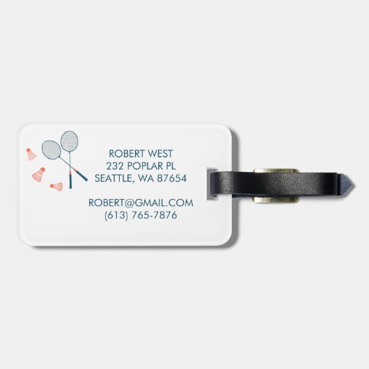 Schattige Retro Badminton Birdie Racquet CUSTOM Bagagelabel (Achterkant horizontaal)
