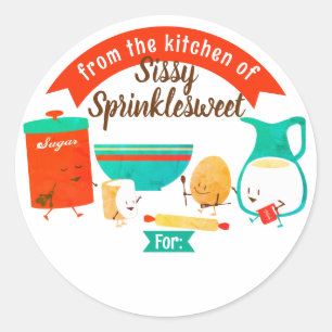 Schattige retro bak ingrediënten gepersonaliseerd  ronde sticker