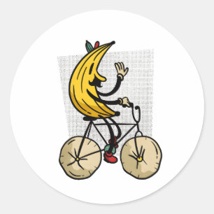 Schattige Retro Banaan Fietst Cartoon Ronde Sticker