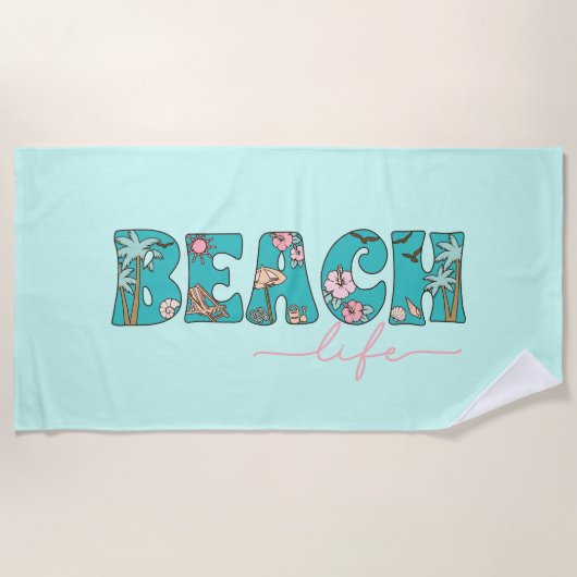 Schattige Retro Beach Life Strandlaken (Voorkant)