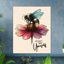 Schattige Retro Bee Yourself Inspiratie Quote Flor