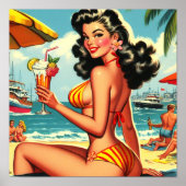 Schattige Retro Bikini Meisje Poster (Voorkant)