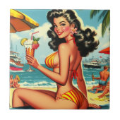 Schattige Retro Bikini Meisje Tegeltje (Voorkant)