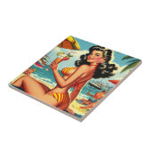 Schattige Retro Bikini Meisje Tegeltje (Zijkant)