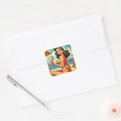 Schattige Retro Bikini Meisje Vierkante Sticker (Envelop)