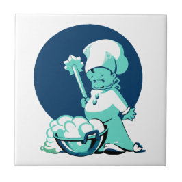 Schattige Retro  Blauw Jongen Chef Baker Tegeltje