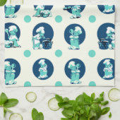 Schattige Retro  Blauw Jongen Chef Cook Theedoek (Gevouwen)