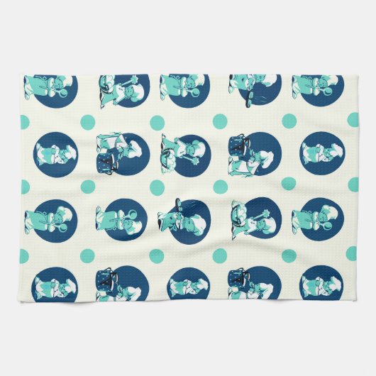 Schattige Retro  Blauw Jongen Chef Cook Theedoek (Horizontaal)