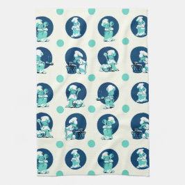 Schattige Retro  Blauw Jongen Chef Cook Theedoek