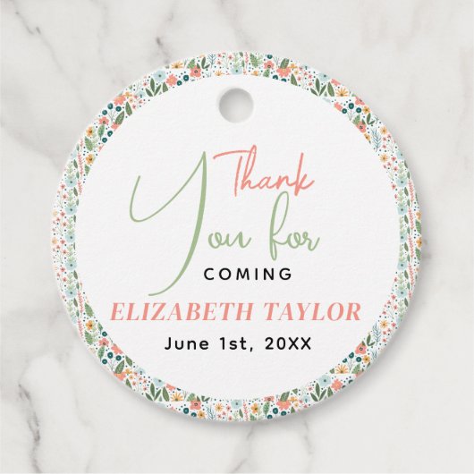 Schattige Retro Bloem Bruiloft Feest Bedankjes Labels (Voorkant)