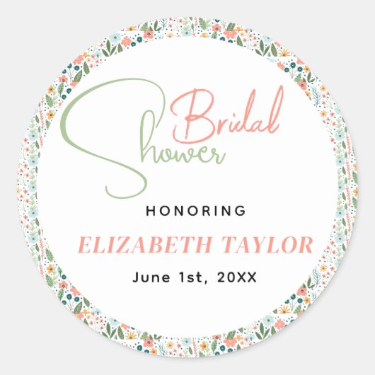 Schattige Retro Bloem Bruiloft Feest  Ronde Sticker (Voorkant)