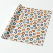 Schattige Retro Bloemen Cadeaupapier (Uitgerold)