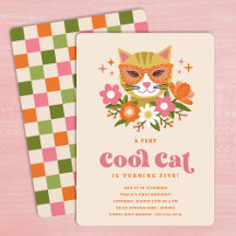 Schattige Retro Bloemen Cool Kat Meisjes Verjaarda