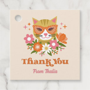 Schattige Retro Bloemen Kat Meisjes Verjaardagsfee Bedankjes Labels
