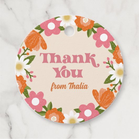 Schattige Retro Bloemen Lijst Dank u Bedankjes Labels (Voorkant)