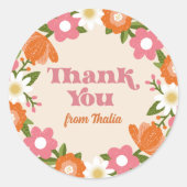 Schattige Retro Bloemen Lijst Dank u Ronde Sticker (Voorkant)