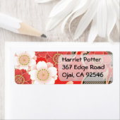 Schattige Retro Bloemen Rood Wit Vector Etiket (Insitu)