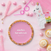 Schattige Retro Bloemen Roze Sinaasappel Vleermuis Papieren Bordje (Feest)