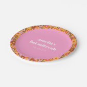 Schattige Retro Bloemen Roze Sinaasappel Vleermuis Papieren Bordje (Gekanteld)