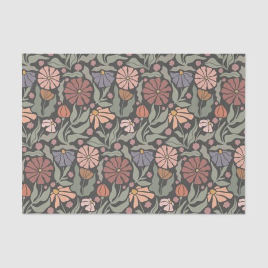 Schattige Retro Bloemen Tissue Papier (Voorkant)