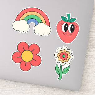 Schattige Retro Bloemige Stijlvolle Regenboog Set  Sticker