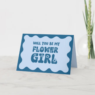 Schattige Retro Blue Be My Bloemenmeisje-voorstel Kaart
