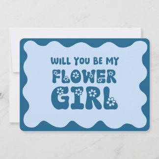 Schattige Retro Blue Be My Bloemenmeisje-voorstel Kaart