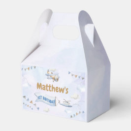 Schattige Retro Blue Vliegtuig 1e Verjaardag Bedankdoosjes