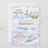 Schattige Retro Blue Vliegtuig 1e Verjaardag Kaart (Voorkant)