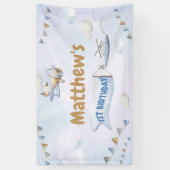 Schattige Retro Blue Vliegtuig 1e Verjaardag Spandoek (Verticaal)