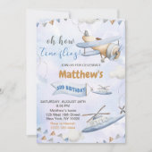 Schattige Retro Blue Vliegtuig Tijd vliegt 3e Verj Kaart (Voorkant)