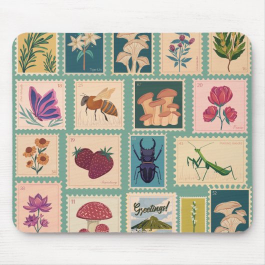 Schattige retro botanische insecten en  muismat (Voorkant)