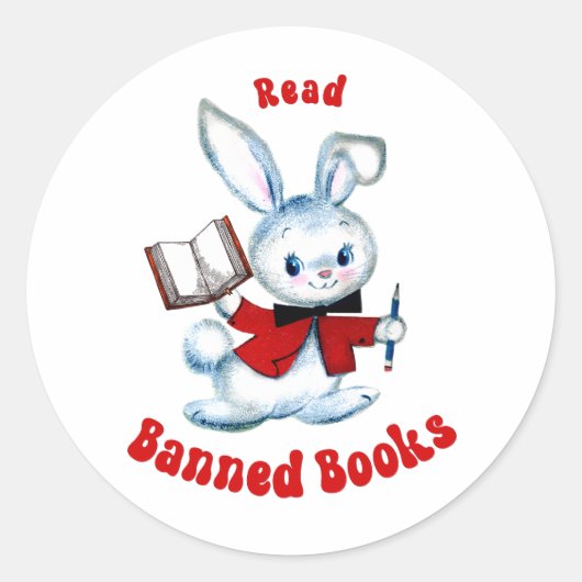Schattige Retro Bunny - Lees verboden boeken Ronde Sticker (Voorkant)