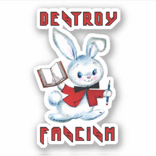 Schattige Retro Bunny - Vernietig het fascisme Sticker (Voorkant)