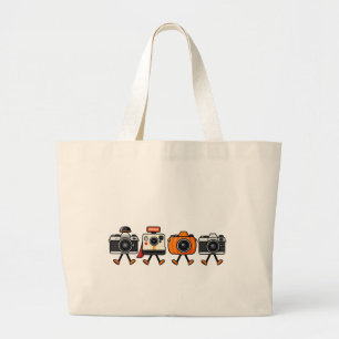 Schattige Retro Camera's Wandelen Samen Grote Tote Bag