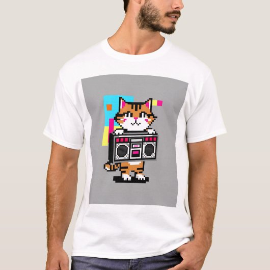 Schattige Retro Cat Boombox T-shirt – Cool Gift (Voorkant)