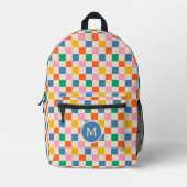 Schattige Retro Checkerboard Monogram Kleuren Bedrukte Rugzak (Voorkant)