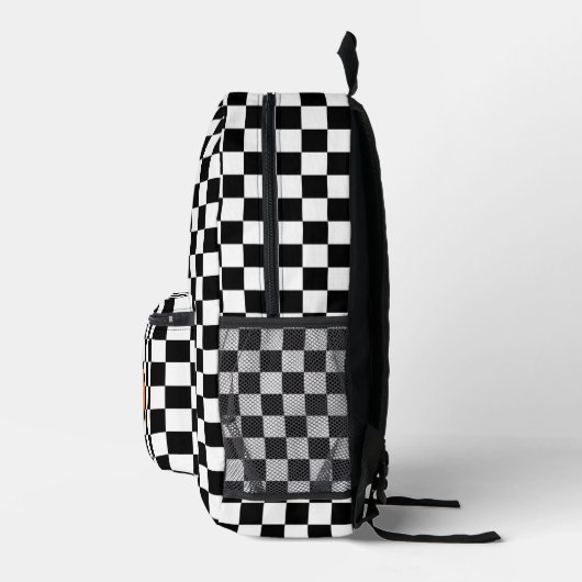 Schattige Retro Checkerboard Monogram Zwart-Wit Bedrukte Rugzak (Rechts)
