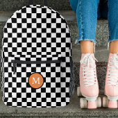 Schattige Retro Checkerboard Monogram Zwart-Wit Bedrukte Rugzak