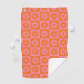 Schattige Retro Daisy Flower Geruit Roze Sinaasapp Golfhanddoek (Insitu)