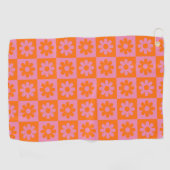 Schattige Retro Daisy Flower Geruit Roze Sinaasapp Golfhanddoek (Horizontaal)