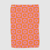 Schattige Retro Daisy Flower Geruit Roze Sinaasapp Golfhanddoek (Voorkant)