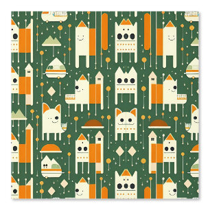 Schattige Retro Dier en Huis Patroon Ontwerp Behang