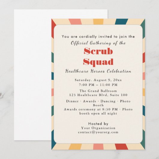 Schattige Retro Esthetische Uitnodiging | scrub sq (Voorkant / Achterkant)