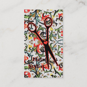 schattige retro  florale schaar visitekaartje