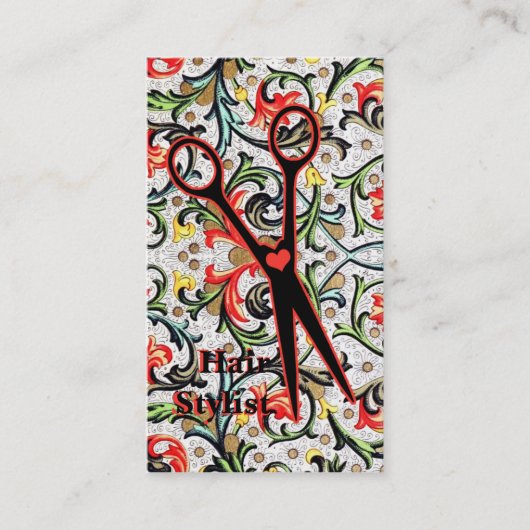 schattige retro florale schaar visitekaartje (Voorkant)